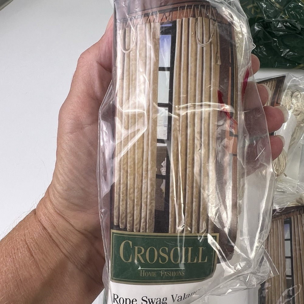 Vtg 90's Crosscill Rope Swag Valances 2 Tone Tan Beige Curtain Toppers Set Of 2